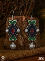 NATURE'S CHIME – ENAMELLED OXIDISED EARRING WITH PEARL DROP