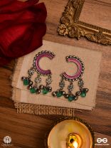 CRESCENT BLOOM – OXIDISED ENAMELLED EARRING WITH FLORAL CHARMS
