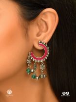 CRESCENT BLOOM – OXIDISED ENAMELLED EARRING WITH FLORAL CHARMS