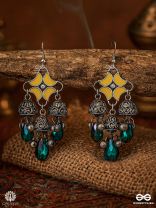 SUNBURST SWING – YELLOW FLORAL ENAMEL EARRING WITH OXIDISED JHUMKIS