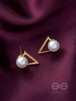 Gorgeous pearl embedded in golden triangle earrings