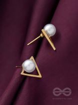 Gorgeous pearl embedded in golden triangle earrings