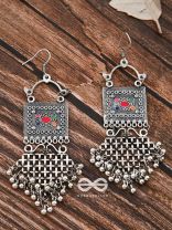 The Embellished Trunk Criss Cross Danglers (Multicolour) - Oxidised Boho Earrings