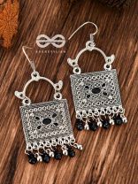 The Embellished Trunk - Oxidised Boho Earrings (Silver-Black)