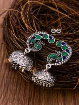 The Elegant Enamelled Peacock With Floral Print Jhumkis