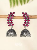 The Elegance of Nature (Ruby Red) Jhumkas - Embellished Oxidised Collection