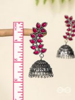 The Elegance of Nature (Ruby Red) Jhumkas - Embellished Oxidised Collection