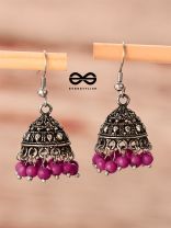 The Little Boho Oxidised Jhumkas (Pink) - Oxidised Boho Earrings