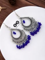 The Intricate Motif Drops (Royal Blue) - Oxidised Boho Earrings