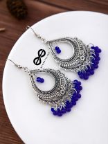 The Intricate Motif Drops (Royal Blue) - Oxidised Boho Earrings