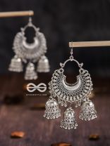 The Motif Moon Triple Jhumkas - Oxidised Boho Earrings