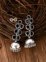 The Playfully Elegant Jhumkas (Onyx Black) - Embellished Oxidised Collection