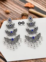The Embellished Oxidised Collection - Triple Delight Earrings- Blue