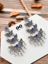 The Embellished Oxidised Collection - Triple Delight Earrings- Blue