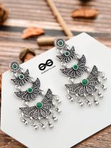 The Embellished Oxidised Collection - Triple Delight Earrings - Green