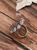 The Scarlett Ring (Adjustable) - Ruby-Emerald - The Embellished Oxidised Collection