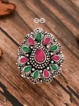 The Meryl Ring (Adjustable) - Ruby-Emerald - The Embellished Oxidised Collection