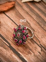 The Charlize Ring (Adjustable) - Ruby Red - The Embellished Oxidised Collection