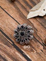The Scarlett Ring (Adjustable) - Onyx Black - The Embellished Oxidised Collection