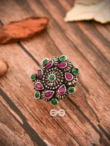 The Charlize Ring (Adjustable) - Ruby Emerald - The Embellished Oxidised Collection