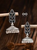 The Olive Branch Intricate Jhumkis - Onyx Black - The Embellished Oxidised Collection