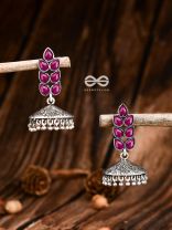 The Olive Branch Intricate Jhumkis - Ruby Red - The Embellished Oxidised Collection