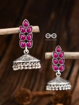 The Olive Branch Intricate Jhumkis - Ruby Red - The Embellished Oxidised Collection