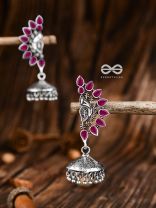 The Bohemian Elegance Floral Jhumkis (Ruby Red) - Oxidised Embellished Collection