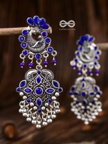 The Glimmering Peacock Statement Danglers (Sapphire Blue) - The Embellished Oxidised Collection