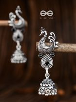 The Dangling Peacock Jhumkis - The Embellished Oxidised Collection