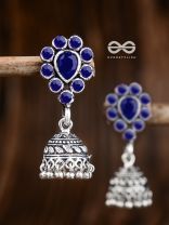 The Shimmery Droplet Jhumkis (Sapphire Blue) - The Embellished Oxidised Collection