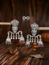 The Multicoloured Owl Double Jhumkis - Embellished Oxidised Collection