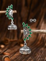 The Bohemian Elegance Floral Jhumkis (Emerald) - Oxidised Embellished Collection
