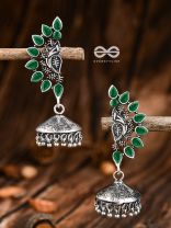 The Bohemian Elegance Floral Jhumkis (Emerald) - Oxidised Embellished Collection