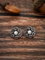 The Oxidised Pearly Flower Tiny Trinket Earrings