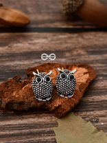 The Oxidised Owl Tiny Trinket Earrings - Silver