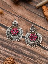 The Peppy Touch - Oxidised Boho Earrings (Dark Pink)