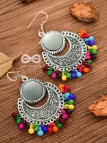 The Mirror Motifs- Oxidised Boho Earrings - Silver Multicolour