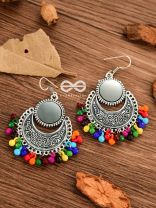 The Mirror Motifs- Oxidised Boho Earrings - Silver Multicolour
