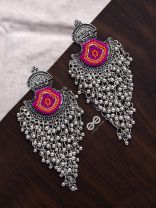 The Bohemian Jhaalar Statement Makers (Orange-Pink) - The Embroidered Oxidised Collection