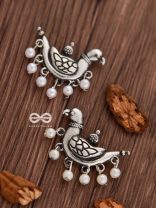 The Dangling Pearl Parrots - Oxidised Boho Earrings