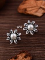 The May Flower- Oxidised Pearl Earrings