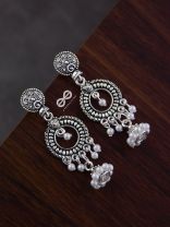 The Little Rounded Layered Jhumkis - Oxidised Boho Earrings