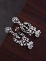 The Little Rounded Layered Jhumkis - Oxidised Boho Earrings