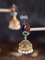 A Meenakari Embellished Delight - Colourful Peacock Jhumkas