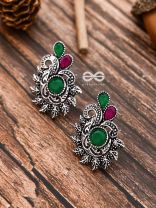 The Vintage Motif Studs - Ruby-Emerald - The Embellished Oxidised Collection