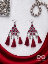 The Enamelled Tassels (Burgundy) - Embellished Oxidised Earrings