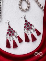 The Enamelled Tassels (Burgundy) - Embellished Oxidised Earrings