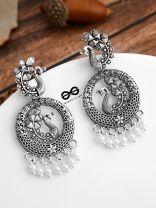 An Intricate Peacock Artwork - Oxidised Boho Earrings