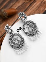 An Intricate Peacock Artwork - Oxidised Boho Earrings